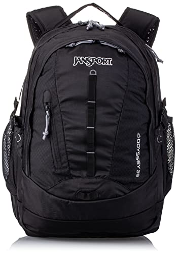 JanSport Odyssey Laptop Rucksack für 15 Zoll Computer oder 3L Trinksystem, Schwarz - Große Tasche Erwachsene mit verstaubarem Hüftgurt, 2 Hauptfächer - Premium College Essentials, Schwarz, von JanSport