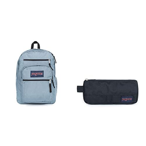 Jansport Big Student Rucksack, 43 cm, 34 L, Blau (Blau Dusk) +Jansport Basic Accessory Pouch, 21 cm, 0.5 L, Blau (Navy) von JanSport