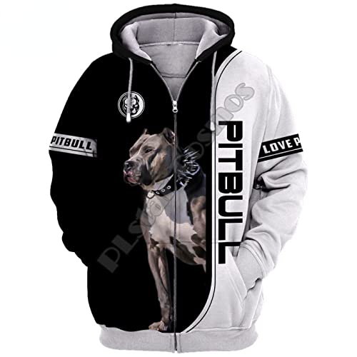 Jane Aigle Herbst Männer Plus Size Hoodies Tier Liebe Pitbull Hund 3D Gedruckt Unisex Pullover Reißverschluss Hoodie Casual Street Trainingsanzug Känguru Tasche von Jane Aigle