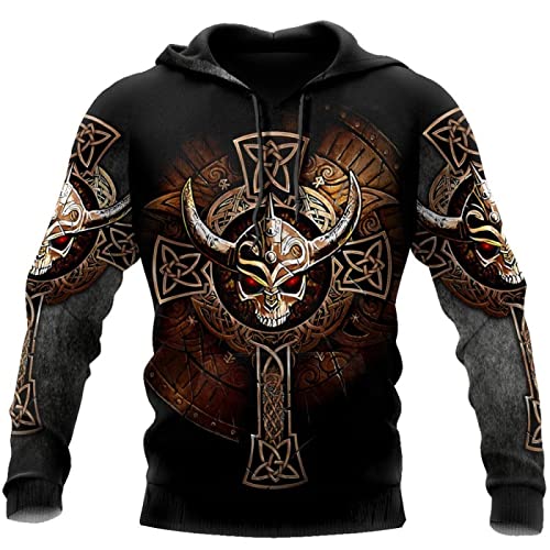 Jane Aigle Plus Size Hoodie Viking Skulls 3D All Over Printed Fashion Hoodies Herren Kapuzen-Sweatshirt Unisex Zip Pullover Freizeitjacke Trainingsanzug von Jane Aigle