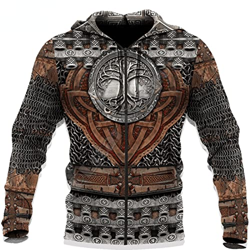 Jane Aigle Reißverschluss Hoodie Erwachsene Wikinger Krieger Kette Rüstung 3D Gedruckte Mode Herren Hoodie Pullover Herbst Sweatshirt Unisex Casual Jacke Trainingsanzug von Jane Aigle