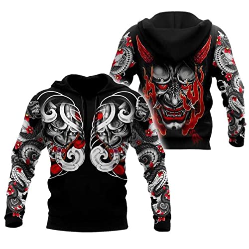 Jane Aigle Samurai Oni Maske Muster 3D-Druck Herbstmode Männer Hoodie Unisex Kapuzen-Sweatshirt Freizeitjacke Trainingsanzug Xs-7Xl von Jane Aigle