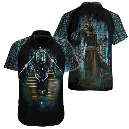 Jane Aigle Sommer Hawaii Kurzarm-Hemden Alte Der Gott Von 脛Gypten 3D-Druck Hawaii-Hemd Herren Casual Beach Shirt von Jane Aigle