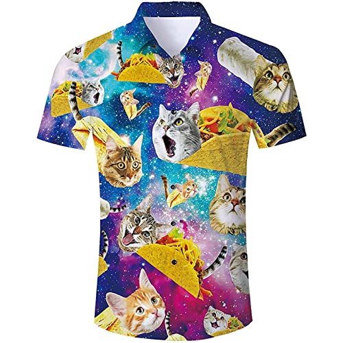 Jane Aigle Sommer Kurzarmhemd Lustige Katze 3D-Gedrucktes Strandhemd Hawaiihemd Herren Freizeithemden von Jane Aigle