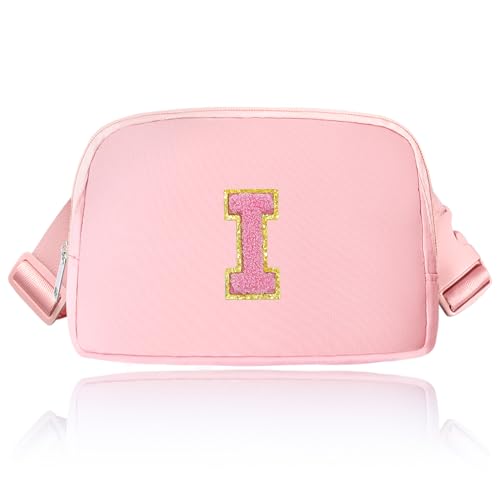 Adrette Gürteltasche mit Initialen, trendige Hüfttasche für Teenager-Mädchen, modische Umhängetasche für Tween-Mädchen, niedliche Bauchtasche mit verstellbarem Riemen, Pink, I von Janhavi