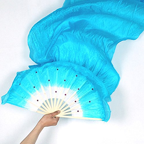 Fächer,SchleierfäCher 1,8m Handgemachte Bunte Seide Fans Tanzen Lange Seide Fans Werkzeuge Simulation Schleier Fans for Frauen Bauchtanz Kostüm(Blue) von Janmobrian