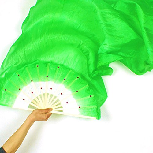 Fächer,SchleierfäCher 1,8m Handgemachte Bunte Seide Fans Tanzen Lange Seide Fans Werkzeuge Simulation Schleier Fans for Frauen Bauchtanz Kostüm(Green) von Janmobrian