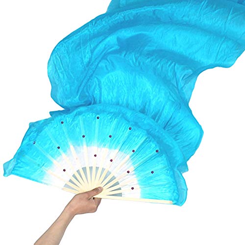 Janmobrian Fächer,SchleierfäCher Fan zum Tanzen 1.5m Nachahmung Seide Tanz Kung Fu Tai Chi Fan Bühne Performance Requisiten Dekor Hochzeit Handgefängnisse(Blue) von Janmobrian