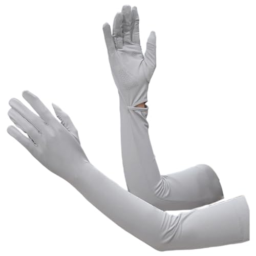 Jasaly Lange UV-Schutzhandschuhe für Damen, Touchscreen-Arm-Sonnenschutz, LSF 50+, für Outdoor-Sport, Radfahren, Hellgrau von Jasaly