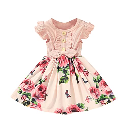 Jaskdconsy Kleid Mädchen Prinzessin Rüschen Armellose Partykleid mit Knopf Blumenmuster Sommerkleid A-Linie Kleider Baby Mädchen Kleid Bowknot Cocktailkleid Party Prinzessin Kleidung von Jaskdconsy