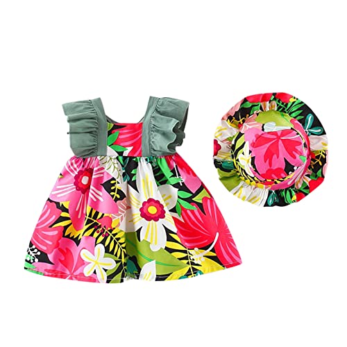 Jaskdconsy Kleinkind Kinder Baby Mädchen Kleid Sommer Prinzessin Kleider Urlaub Boho Armelloses Hut Set Rüschen Blumenkleid Rock Hut zweiteiliges Set Prinzessin Hawaii Strandkleid von Jaskdconsy