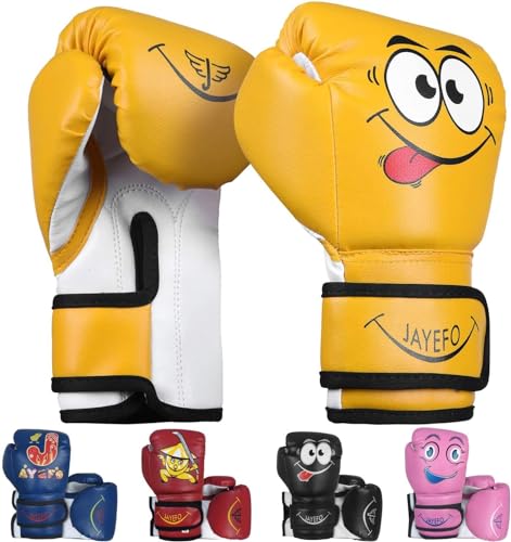 JAYEFO Kinder Boxhandschuhe - Training MMA Jungen & Mädchen Boxsack Kickboxen & Muay Thai Handschuhe, Kinder, Jugendliche Spiele Spaß | 6 Unzen Gelb von Jayefo