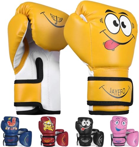JAYEFO Kinder Boxhandschuhe - Training MMA Jungen & Mädchen Boxsack Kickboxen & Muay Thai Handschuhe, Kinder, Jugendliche Spiele Spaß | 6 Unzen Gelb JAYEFO Kinder Boxhandschuhe - Training MMA Jungen & Mädchen Boxsack Kickboxen & Muay Thai Handschuhe, Kinder, Jugendliche Spiele Spaß | 6 Unzen Gelb von Jayefo
