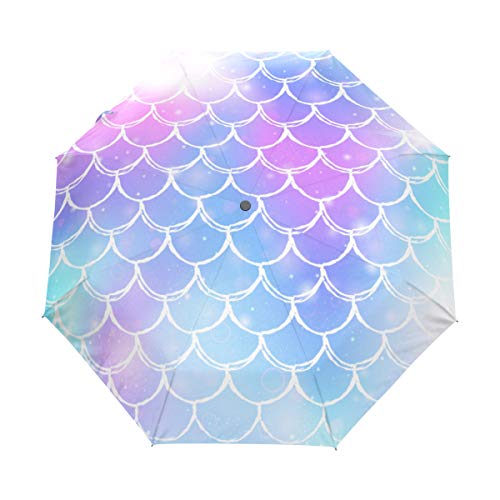 Jeansame Meerjungfrau-Regenschirme mit Meeres- und Meer-Regenbogen, faltbar, kompakt, automatisch, Regenschirme für Damen, Herren, Kinder, Jungen und Mädchen von Jeansame