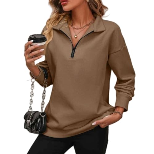 Baweilder Womens Zip-Up Dropped Shoulder Sweatshirt, 2025 New Baweilder Sweatshirt, Baweilder Zip Up Sweatshirt (Brown,M) von Jeeeun