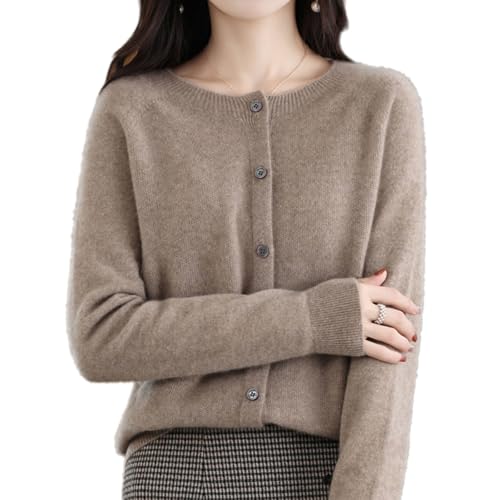 Cashmere Cardigan, Cashmere Sweaters for Women, Crew Neck Long Sleeve Soft Warm Cardigans Sweater (Camel,Medium) von Jeeeun