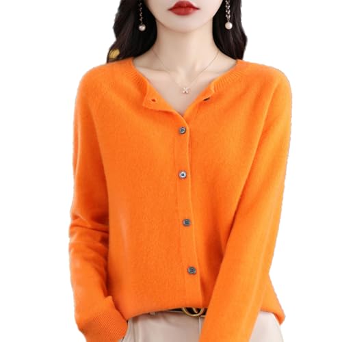 Cashmere Cardigan, Cashmere Sweaters for Women, Crew Neck Long Sleeve Soft Warm Cardigans Sweater (orange,X-Large) von Jeeeun