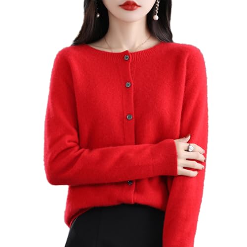 Cashmere Cardigan, Cashmere Sweaters for Women, Crew Neck Long Sleeve Soft Warm Cardigans Sweater (red,XX-Large) von Jeeeun