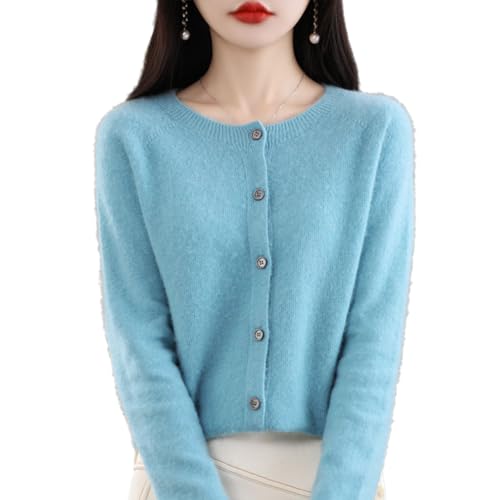 Cashmere Cardigan Sweaters for Women, Cashmere Cardigans for Women, Red Cashmere Sweater Women, Long Sleeve Soft Warm Cashmere (Blue,Large) von Jeeeun