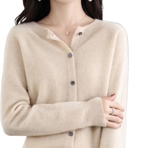 Cashmere Cardigan Sweaters for Women, Cashmere Crew Neck Long Sleeve Soft Cardigans Sweater, 2024 Winter (White,M) von Jeeeun