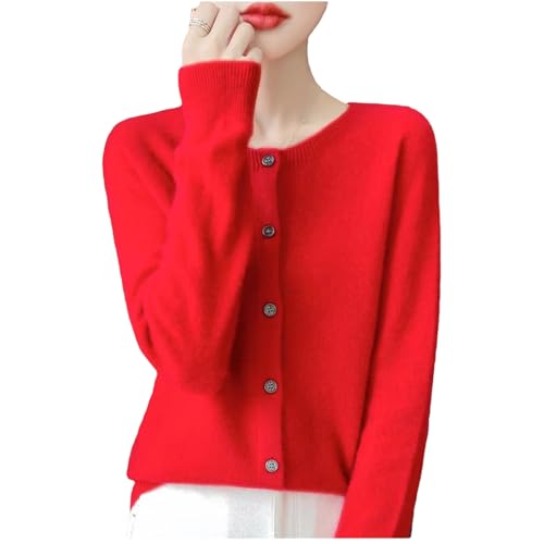 Cashmere Cardigans for Women, Cashmere Sweaters for Women, Cashmere Womens Button Down Sweaters (Red,Large) von Jeeeun