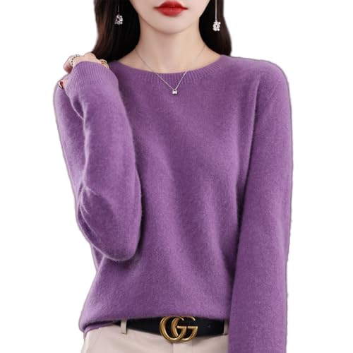 Cashmere Sweaters for Women, Womens Cashmere Sweater, Cashmere Crew Neck Long Sleeve Soft Pullover Sweater (Dark Purple,XL) von Jeeeun