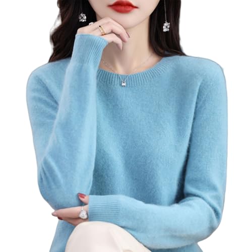 Cashmere Sweaters for Women, Womens Cashmere Sweater, Cashmere Crew Neck Long Sleeve Soft Pullover Sweater (Lake Blue,XXL) von Jeeeun