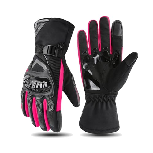 Jeeeun Thermo Grip Motorcycle Gloves, Motorcycle Gloves That Can Operate Mobile Phones, Cold Weather Motorcycle Gloves, Motorcycle Gloves for Men, Motorcycle Gloves with Palm Sliders (Pink,L) von Jeeeun