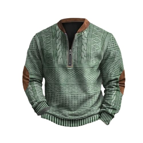 Jeeeun Whitecloths Life Clothing Men, 2024 New Men's Vintage Knit Print Zip-Up Sweatshirt (Green,4XL) von Jeeeun