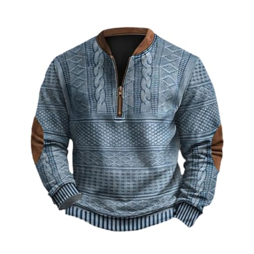 Jeeeun Whitecloths Life Clothing Men, Men's Vintage Knit Print Zip-Up Sweatshirt, 2024 New Substantial Clothing Mens (Blue,M) von Jeeeun