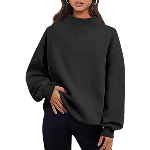 Jeeeun Women's Oversized Mock Neck Sweatshirt, Necks Tops Workout Sweatshirt Turtle (Black,Small) von Jeeeun