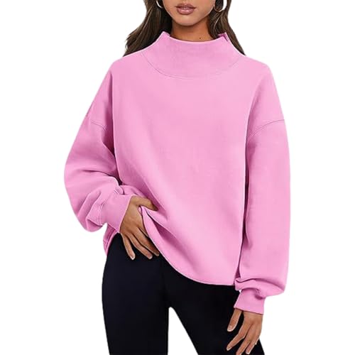 Jeeeun Women's Oversized Mock Neck Sweatshirt, Necks Tops Workout Sweatshirt Turtle (Pink,Large) von Jeeeun