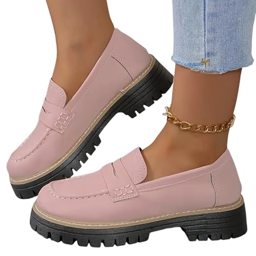 Orthoture Orthopedic Platform Loafers, Womens Platform Loafers, Womens Round Retro Toe Comfortable Slip On Sole Loafers (Pink,7.5) von Jeeeun