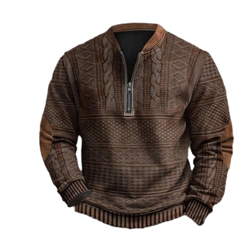 Whitecloths Life Clothing Men, Substantial Clothing Mens, Men's Vintage Knit Print Zip-Up Sweatshirt (Brown,4XL) von Jeeeun