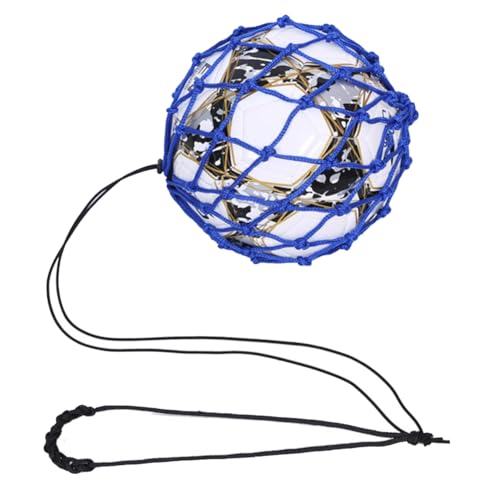 Jeenuuder Blaue Fußball-Ball-Netztasche, Auffällige Verschlüsselung + Elastisches Seil, Fußball-Trainingstasche, Tragbare Balltasche von Jeenuuder