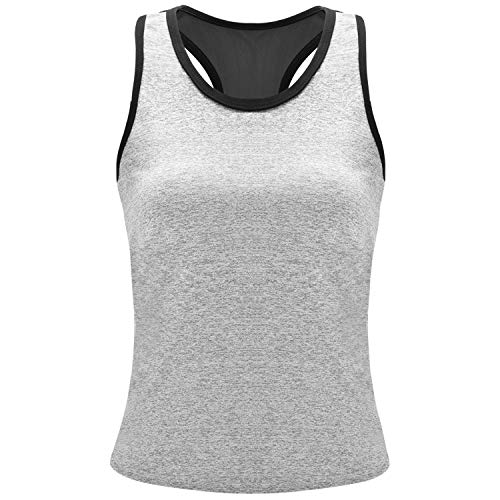 Jeenuuder Frauen Sport Yoga Tanktops Trocken Yoga Hemden Loose Gym Fitness Sport Weste ohne Ärmel Singlet für Laufen Training Grau L von Jeenuuder