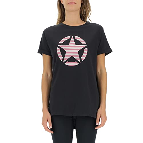 JEEP O102613-B000 J Woman T-Shirt Oversize Star Striped Print Turn-up Sleeve J22W Black S JEEP O102613-B000 J Woman T-Shirt Oversize Star Striped Print Turn-up Sleeve J22W Black S von Jeep
