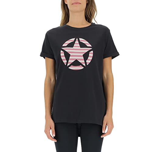 JEEP O102613-B000 J Woman T-Shirt Oversize Star Striped Print Turn-up Sleeve J22W Black XL von Jeep