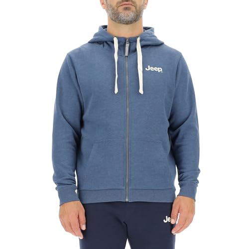 JEEP O102890-A099 J Herren Kapuzen-Sweatjacke - Rückendruck, Star & Grille Pilzhintergrund J23W Blue Melange S von Jeep