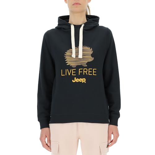 JEEP O102919-B000 J Damen Kapuzenpullover Igel-Sketch- Live Free Großer Aufdruck J23W Black S von Jeep