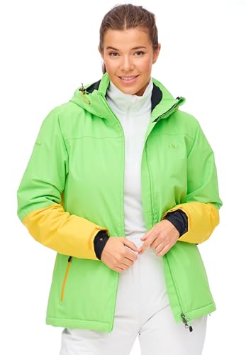 Jeff Green Damen Atmungsaktive wasserdichte Winter Ski Snowboard Jacke Marita 12.000mm Wassersäule und Abnehmbare Kapuze, Farbe:Green Flash/Golden Spice, Größe:36 von Jeff Green