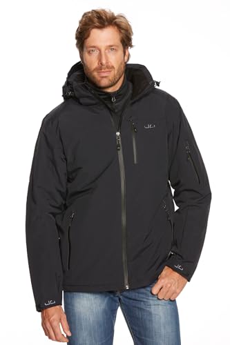 Jeff Green Herren Atmungsaktive wasserdichte Winter Ski Snowboard Jacke Bergen 12.000mm Wassersäule und Abnehmbare Kapuze, Größe:4XL, Farbe:Deep Black von Jeff Green