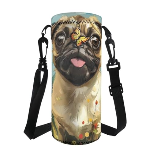 Jeiento Bulldogge Wasserflaschen-Tragetasche, Schmetterlings-Motiv, Schultertasche, leicht, für Fitnessstudio, Sport, Laufen, Walking, Joggen, Camping von Jeiento