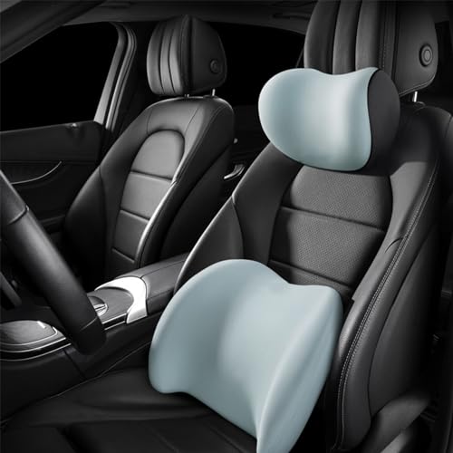 Jelaqmot Ergonomic Car Seat Headrest & Lumbar Cushion, Car Back Cushion Lumbar Support and Car Neck Pillow Kit, Car Seat Lumbar Support for The Driver (ONE Size,Blue) von Jelaqmot