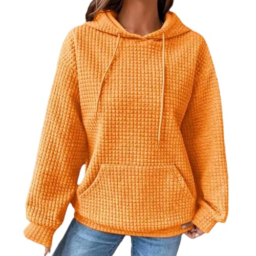 Jelaqmot Womens Hoodies Fall Fashion Waffle Drawstring Hooded Sweatshirt, Cute Casual Loose Pullover Comfrt Hoodie (Yellow,S) von Jelaqmot