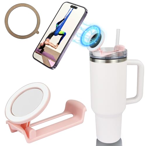 Jenshhch Handyhalterung für 40oz Becher, Magnetisch Handyhalter für Stanley Cup Zubehör, Handyhalterung Schreibtisch mit Magnetring Befestigung, Handy Ständer für Stanley Cup Trinkbecher (Rosa) von Jenshhch