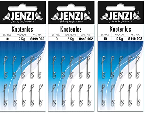 30 Stück Jenzi Knotenlos Schnurverbinder 12kg, 34kg oder 46kg (3 Packungen á 10 Stück) von Jenzi + gratis Petri Heil! Aufkleber (12kg) von blntackle76