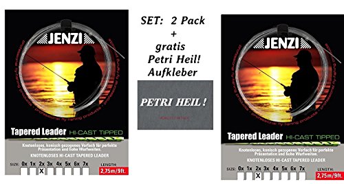 Set: 2 Pack Tapered Leader- Fliegenvorfach von Jenzi alle Größen + gratis Petri Heil! Aufkleber (Größe 2) von blntackle76