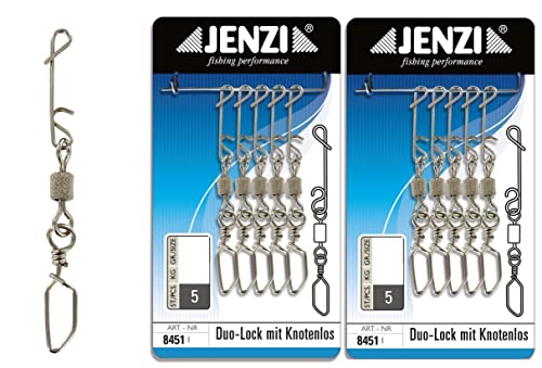 Set: 2 Packungen (10 Wirbelkarabiner) knotenlos Schnur-verbinder snap mit Wirbel Karabiner von Jenzi + gratis Petri Aufkleber (15 kg) von blntackle76