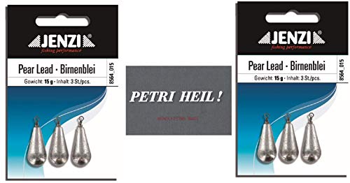 .Jenzi Set: 2 Packungen Birnenblei, 15 Gramm, 2 x 3 Stück,mit Wirbel/Öse .+ gratis Petri Heil! Aufkleber .Jenzi Set: 2 Packungen Birnenblei, 15 Gramm, 2 x 3 Stück,mit Wirbel/Öse .+ gratis Petri Heil! Aufkleber von .Jenzi